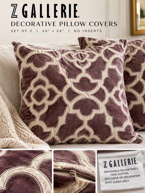 Z Gallerie Plum Velvet Geometric Pillow Covers 22x22 – Set of 2